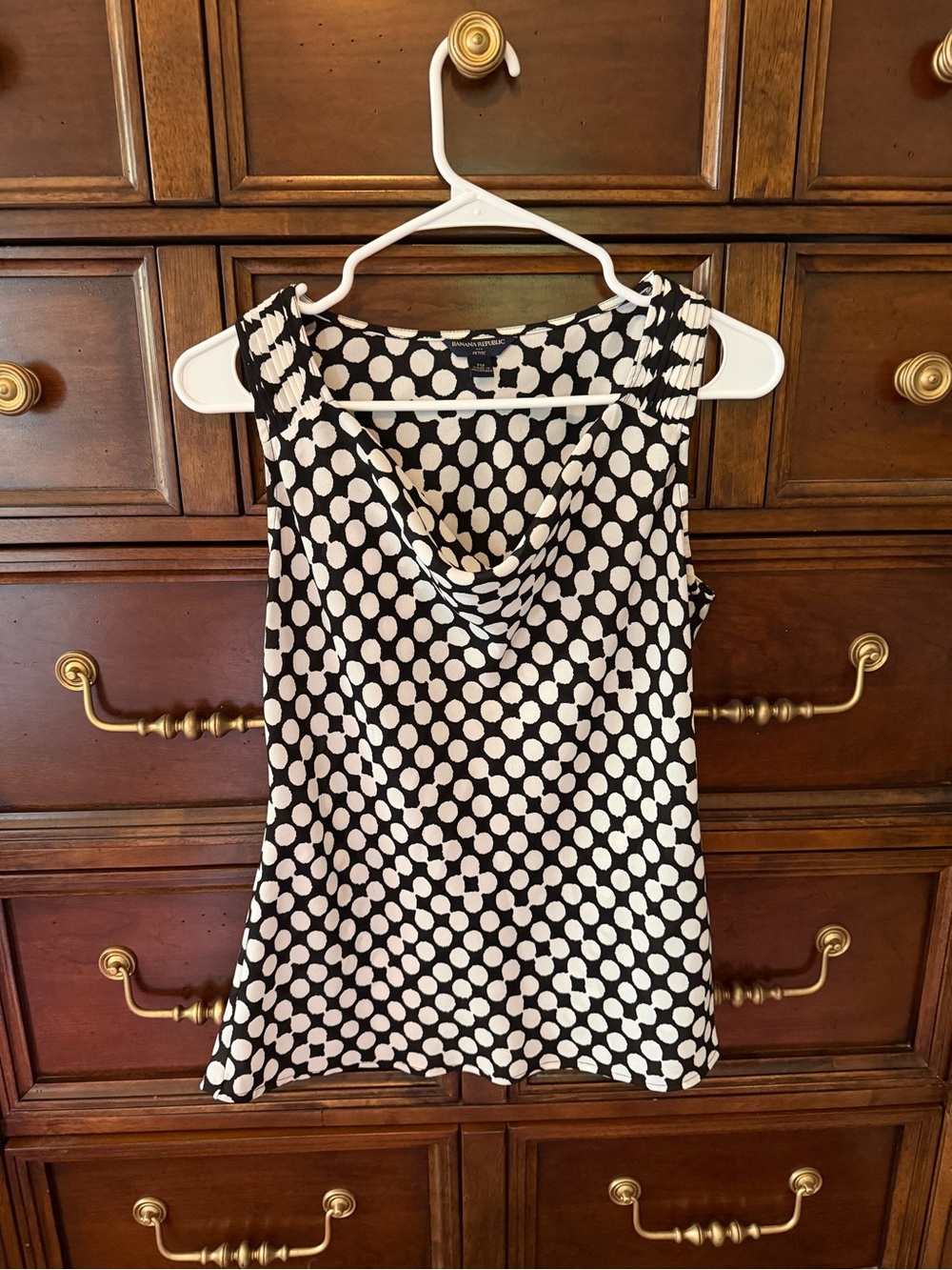 Banana Republic Black and White Polka Dot Cowl Neck Sleeveless Top